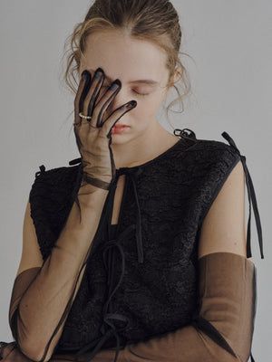 Piping Ribbon Vest - Black