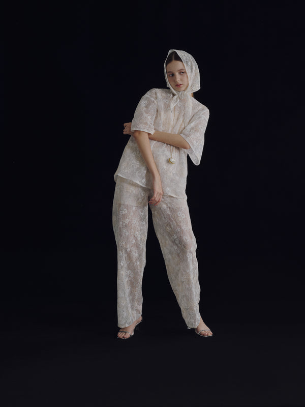 Sparkle Embroidery Lace Easy Pants