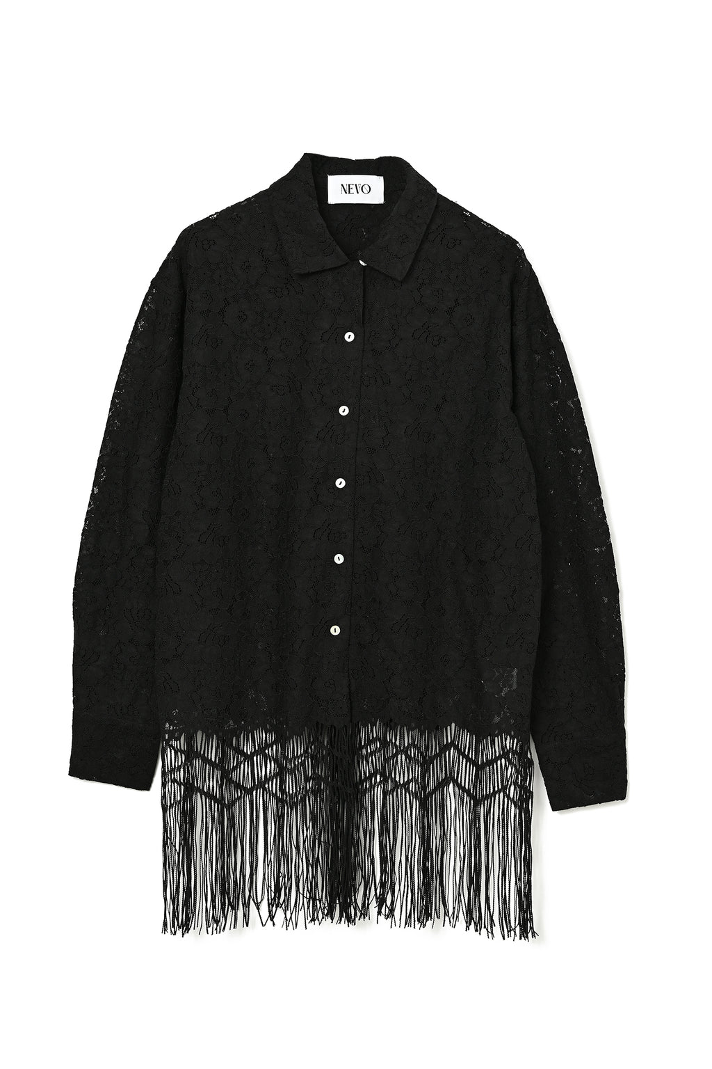 Fringe Lace Shirt - Black