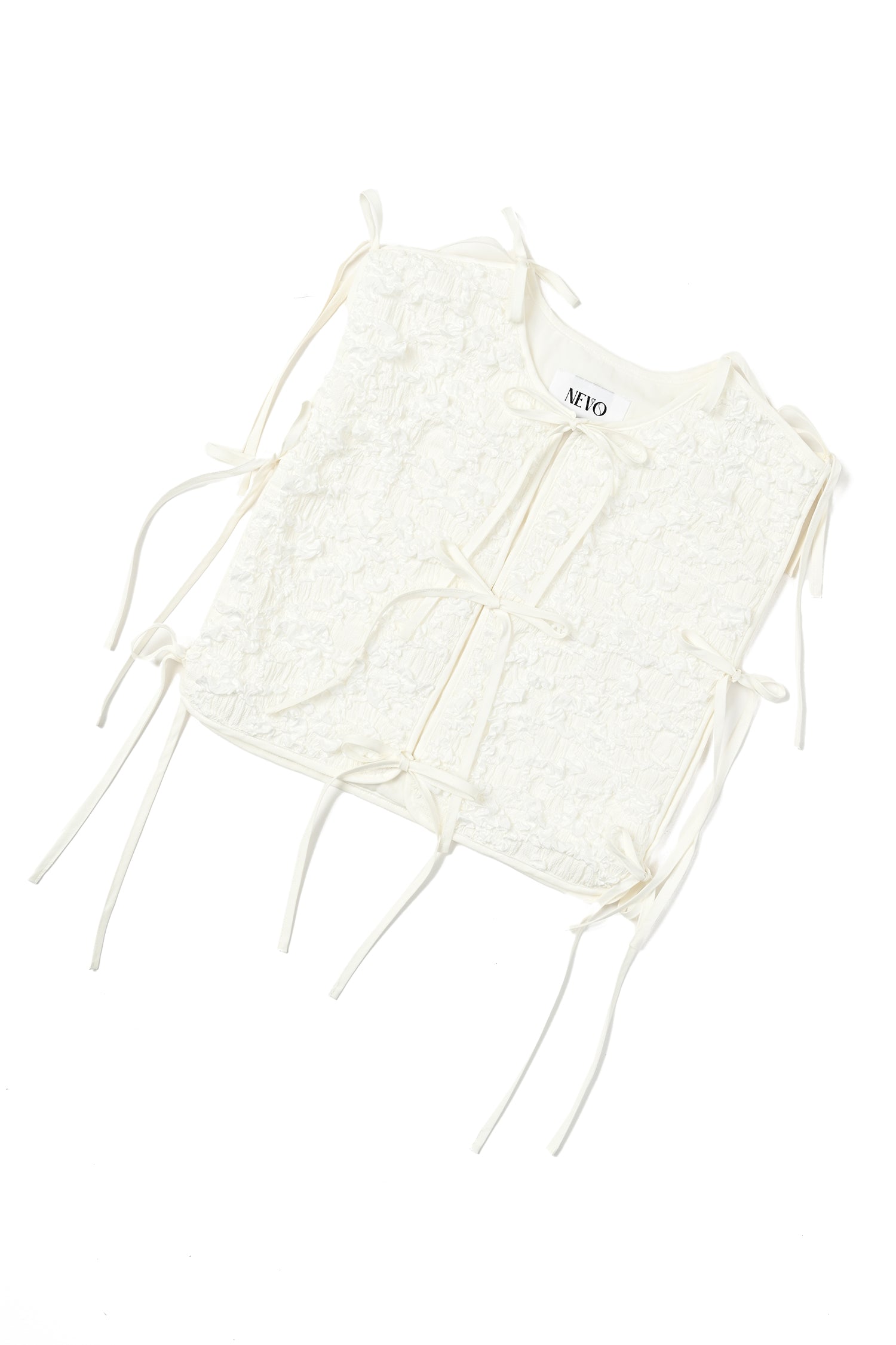 Piping Ribbon Vest - White