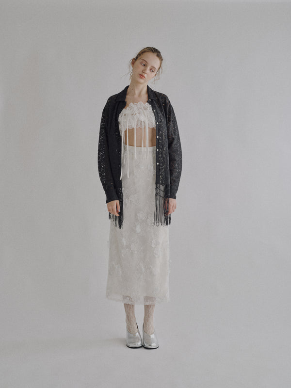 Sheer Bloom Lace Straight Skirt