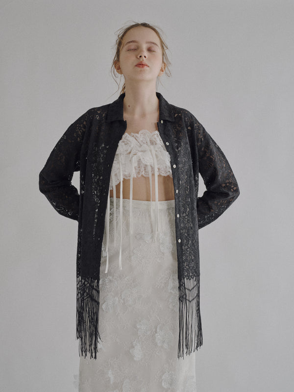 Fringe Lace Shirt - Black