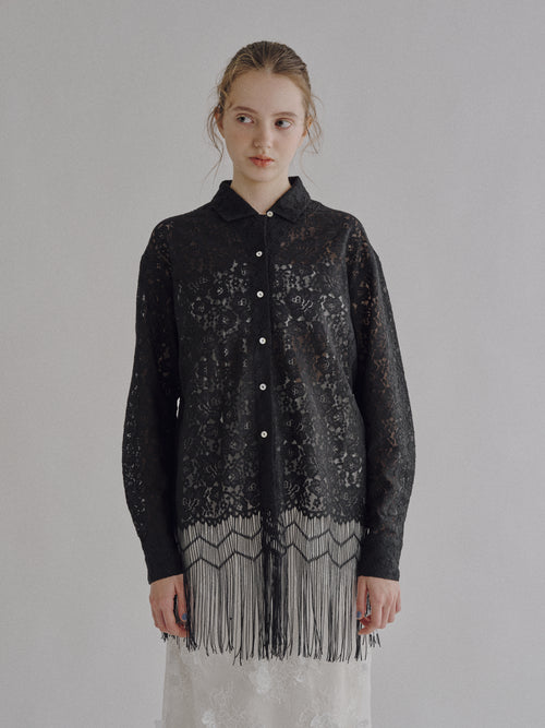 Fringe Lace Shirt - Black