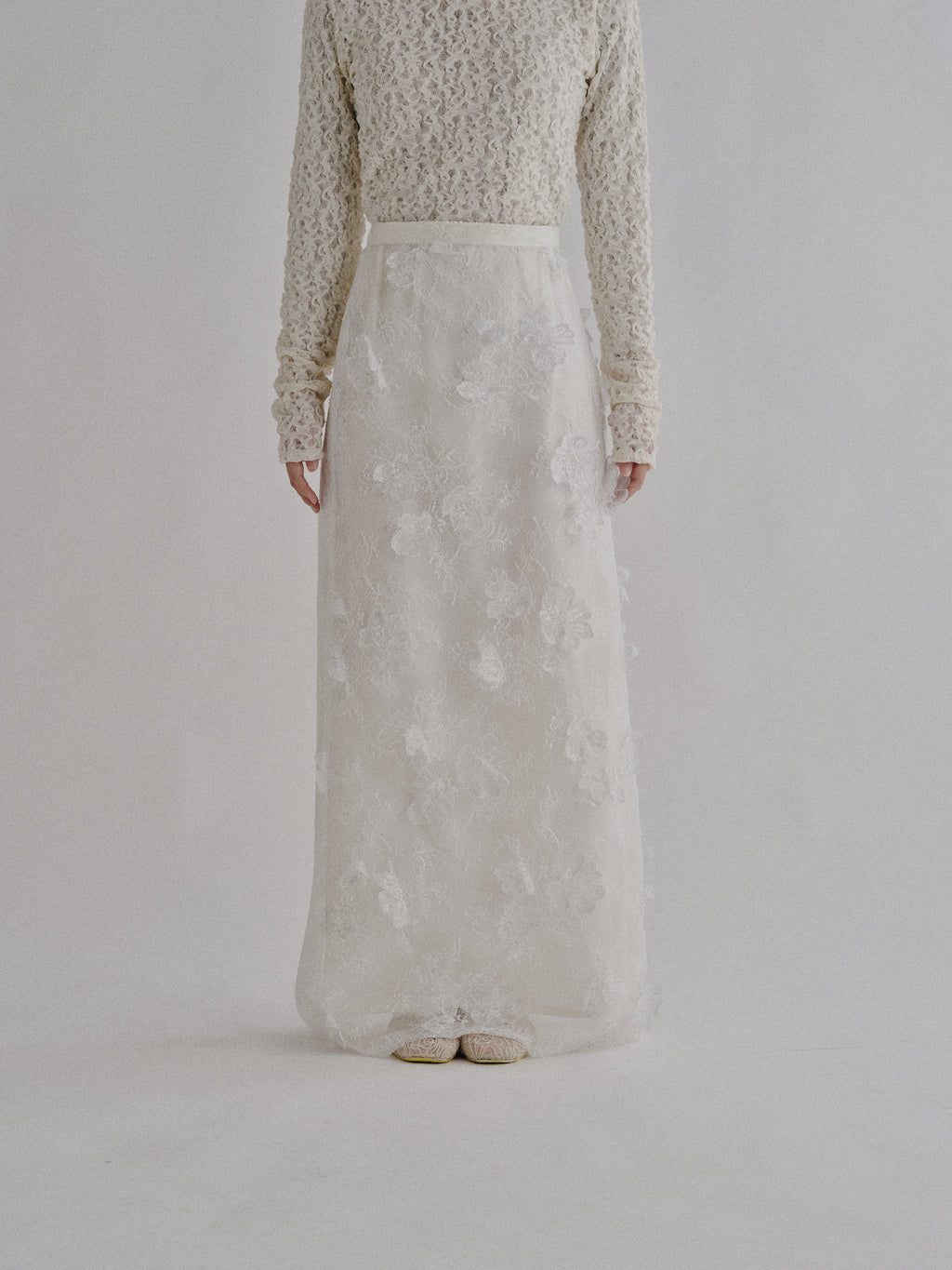Sheer Bloom Lace Straight Skirt