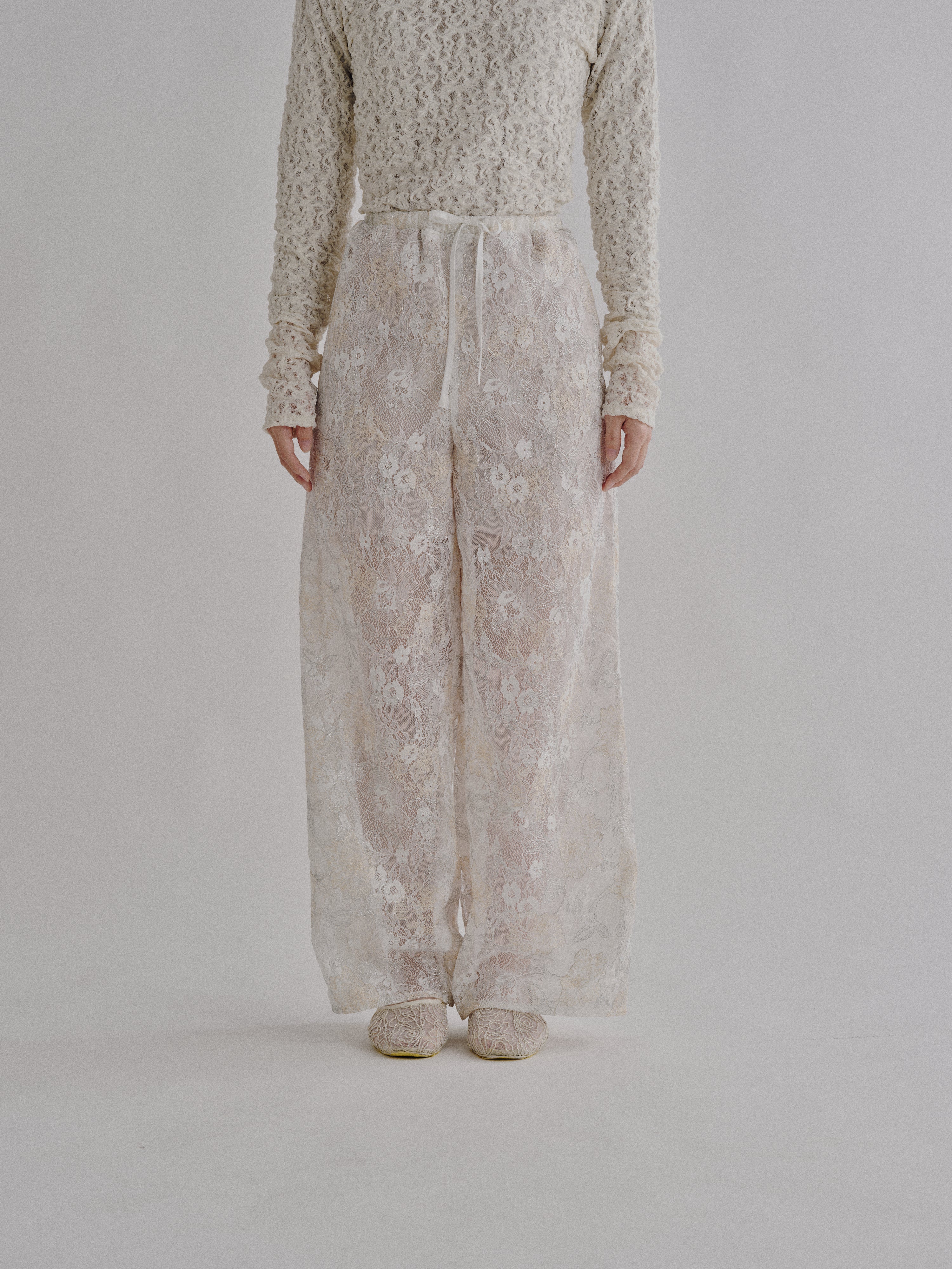 Sparkle Embroidery Lace Easy Pants