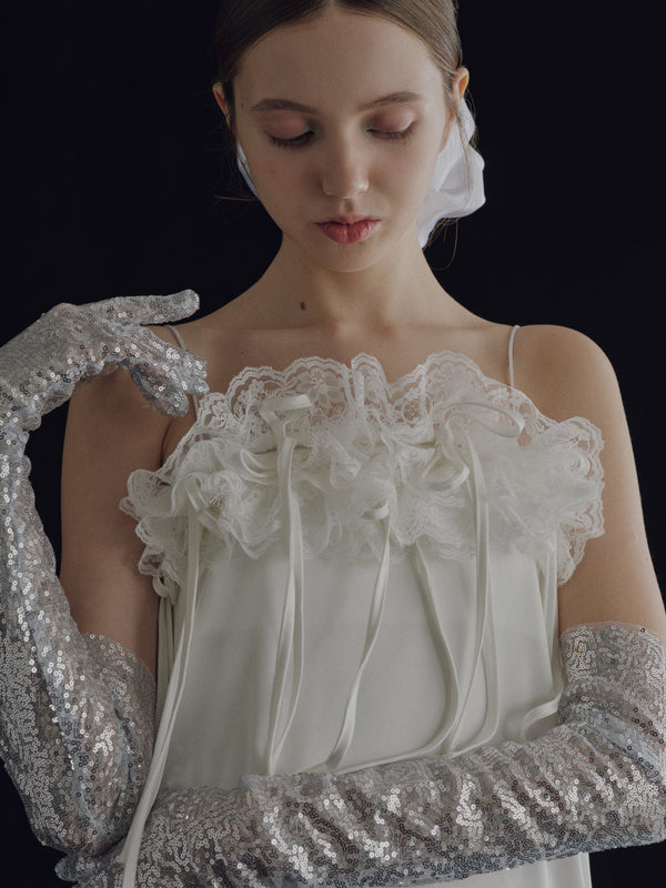 Lace Frill Scarf - White