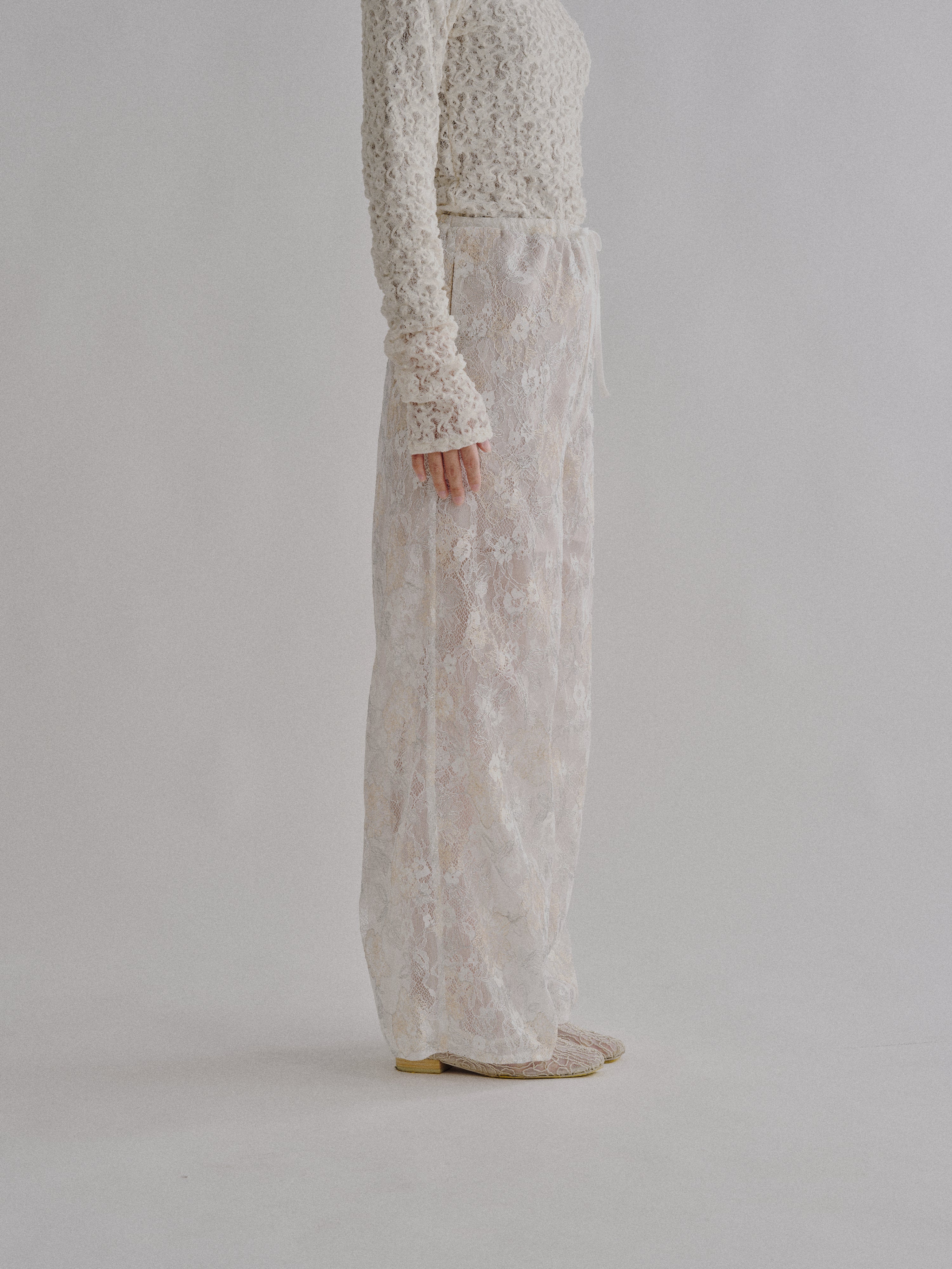 Sparkle Embroidery Lace Easy Pants