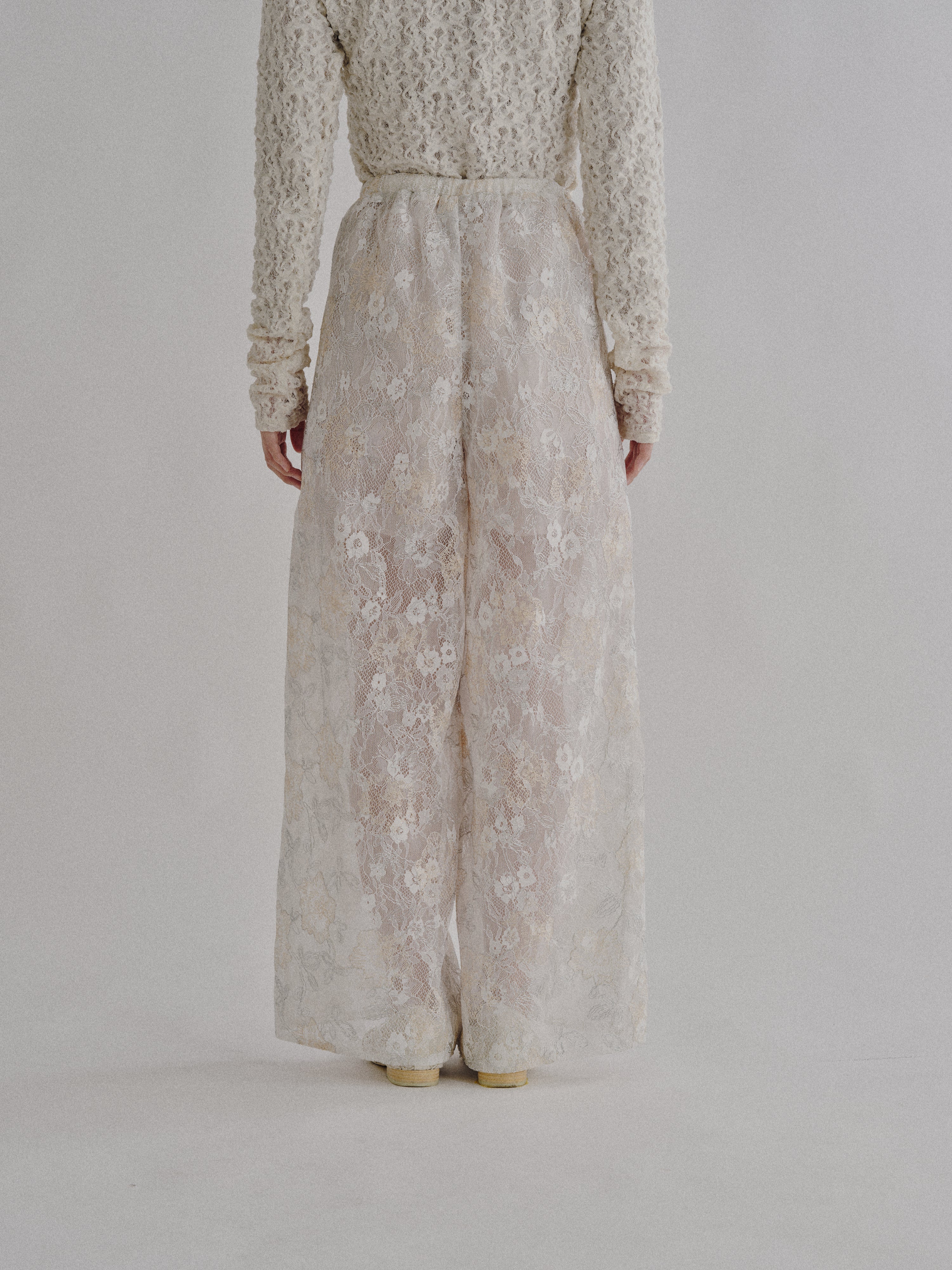 Sparkle Embroidery Lace Easy Pants
