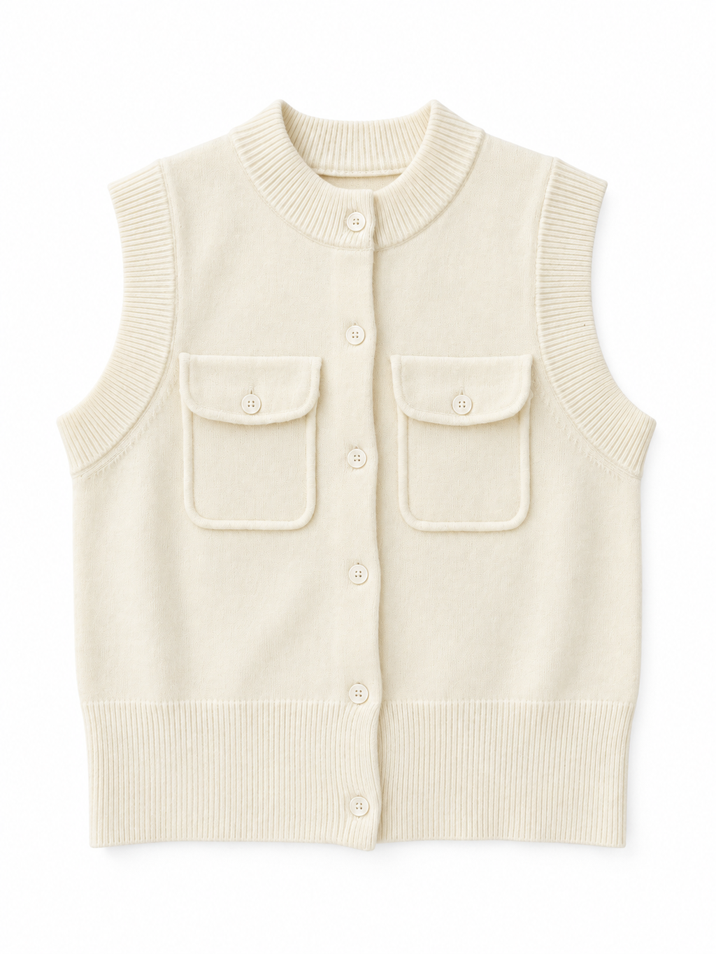 Patch Pocket Knit Vest - Ivory