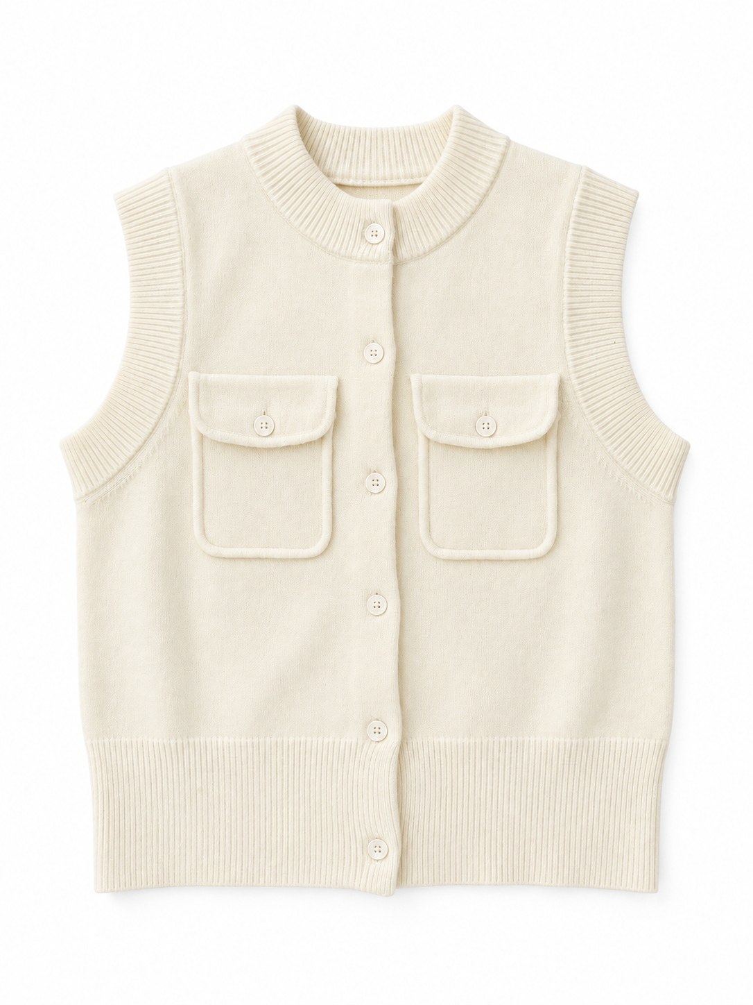 Patch Pocket Knit Vest - Ivory