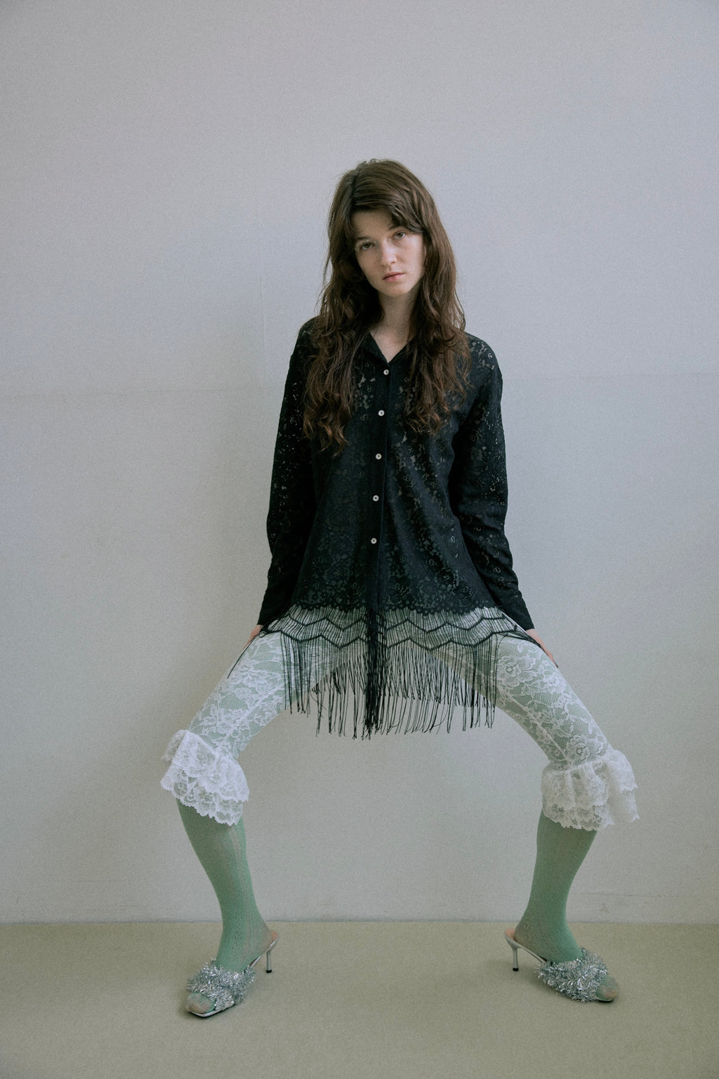 Fringe Lace Shirt - Black