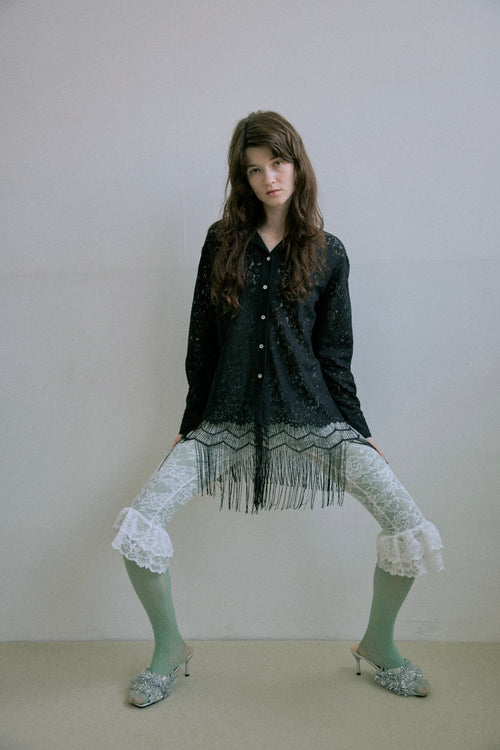 Fringe Lace Shirt - Black