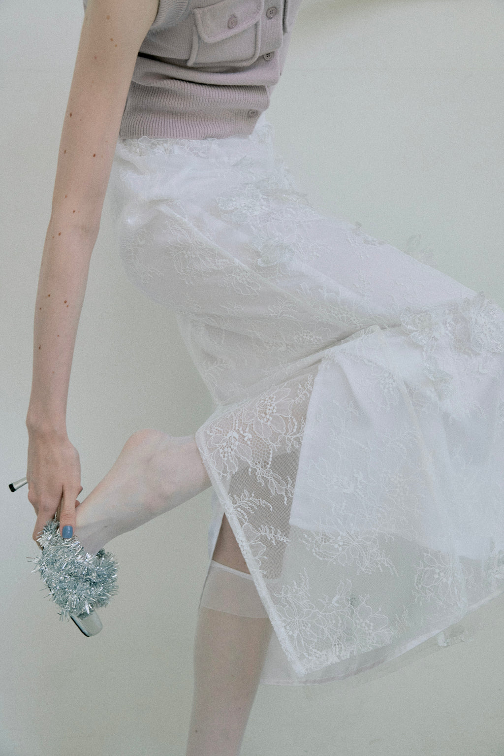 Sheer Bloom Lace Straight Skirt