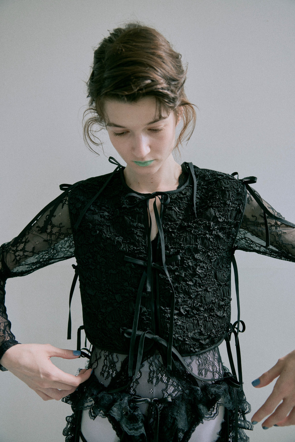 Piping Ribbon Vest - Black