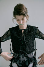 Piping Ribbon Vest - Black