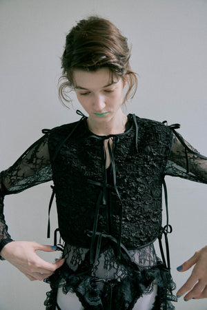Piping Ribbon Vest - Black