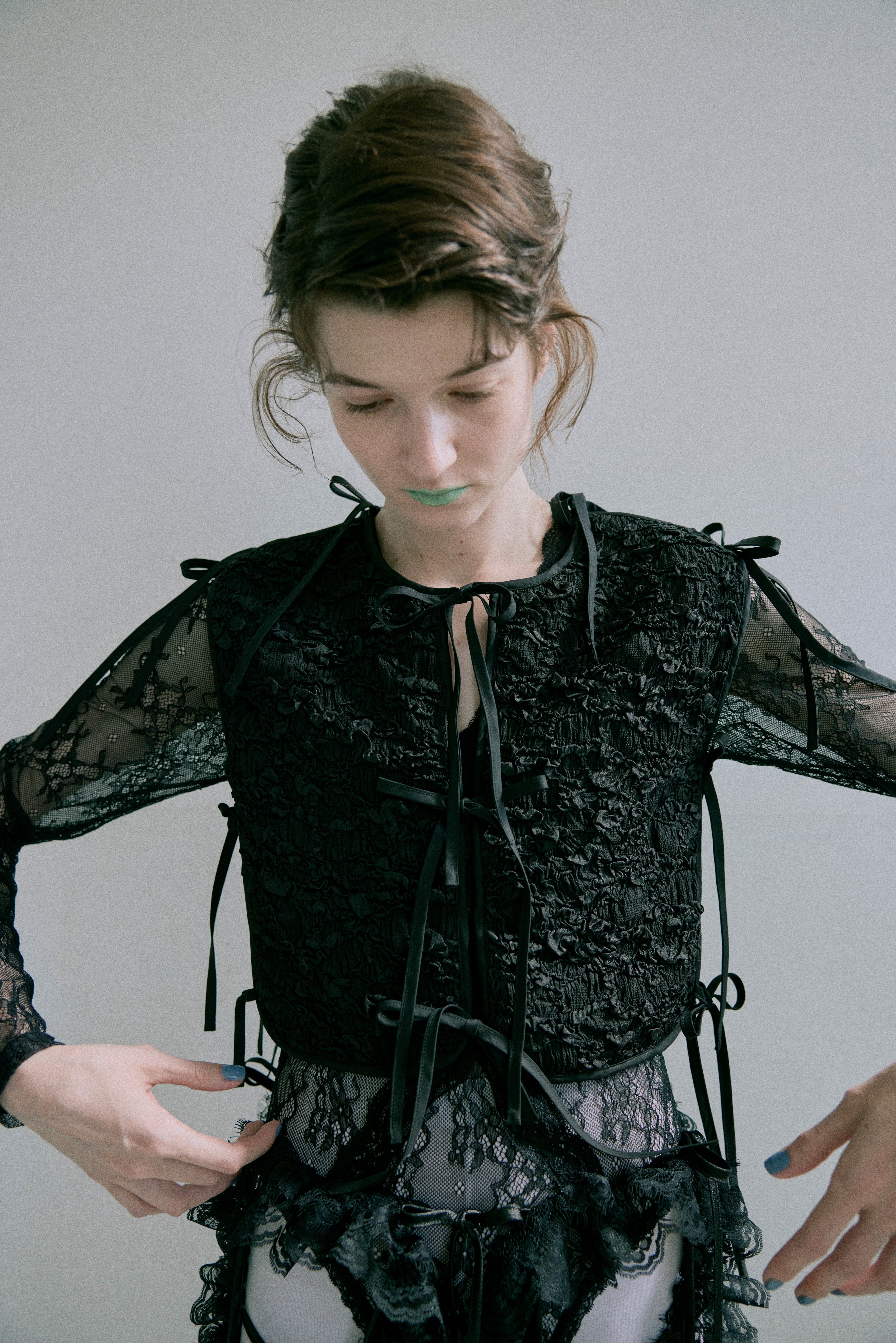 Piping Ribbon Vest - Black