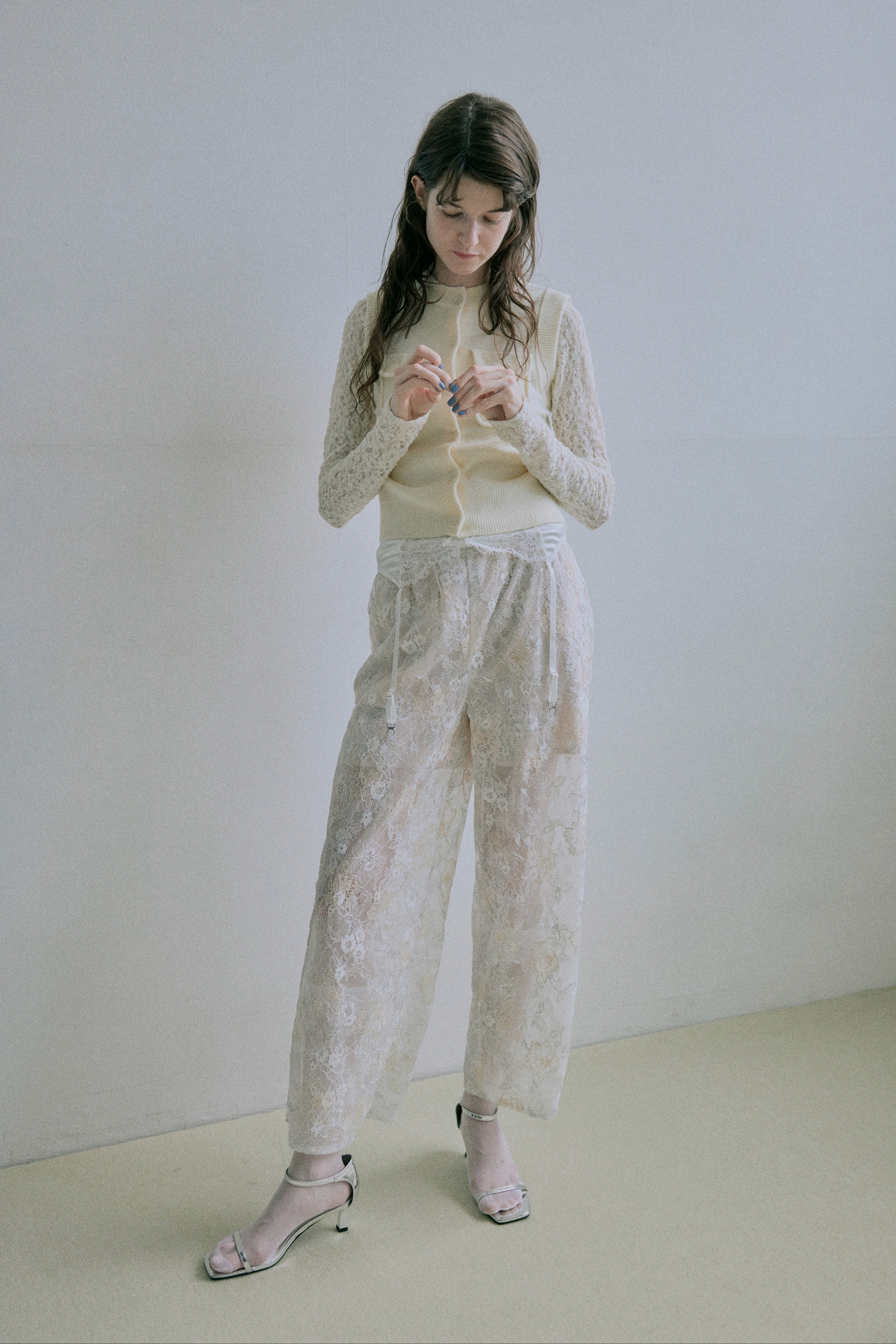 Sparkle Embroidery Lace Easy Pants