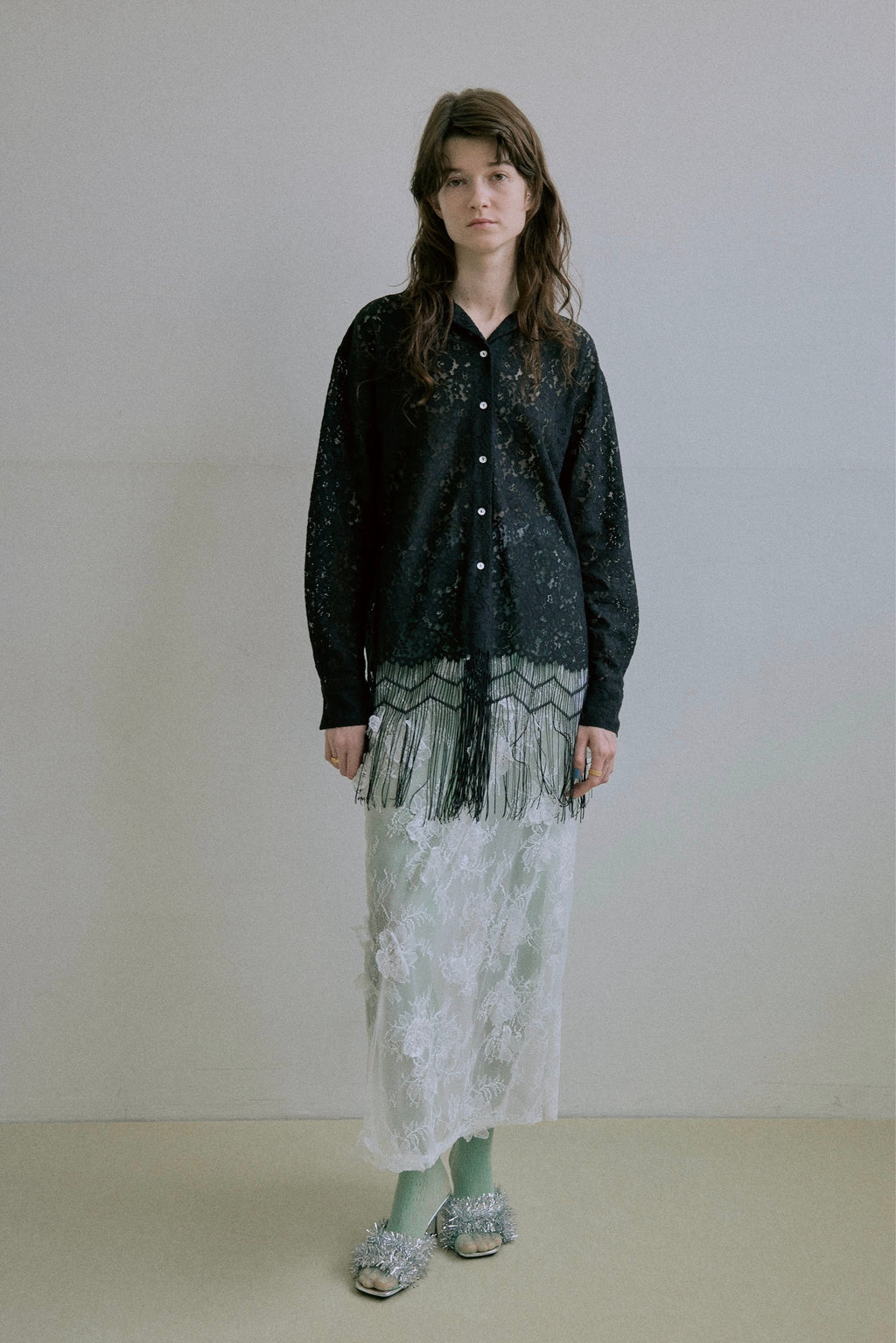 Fringe Lace Shirt - Black