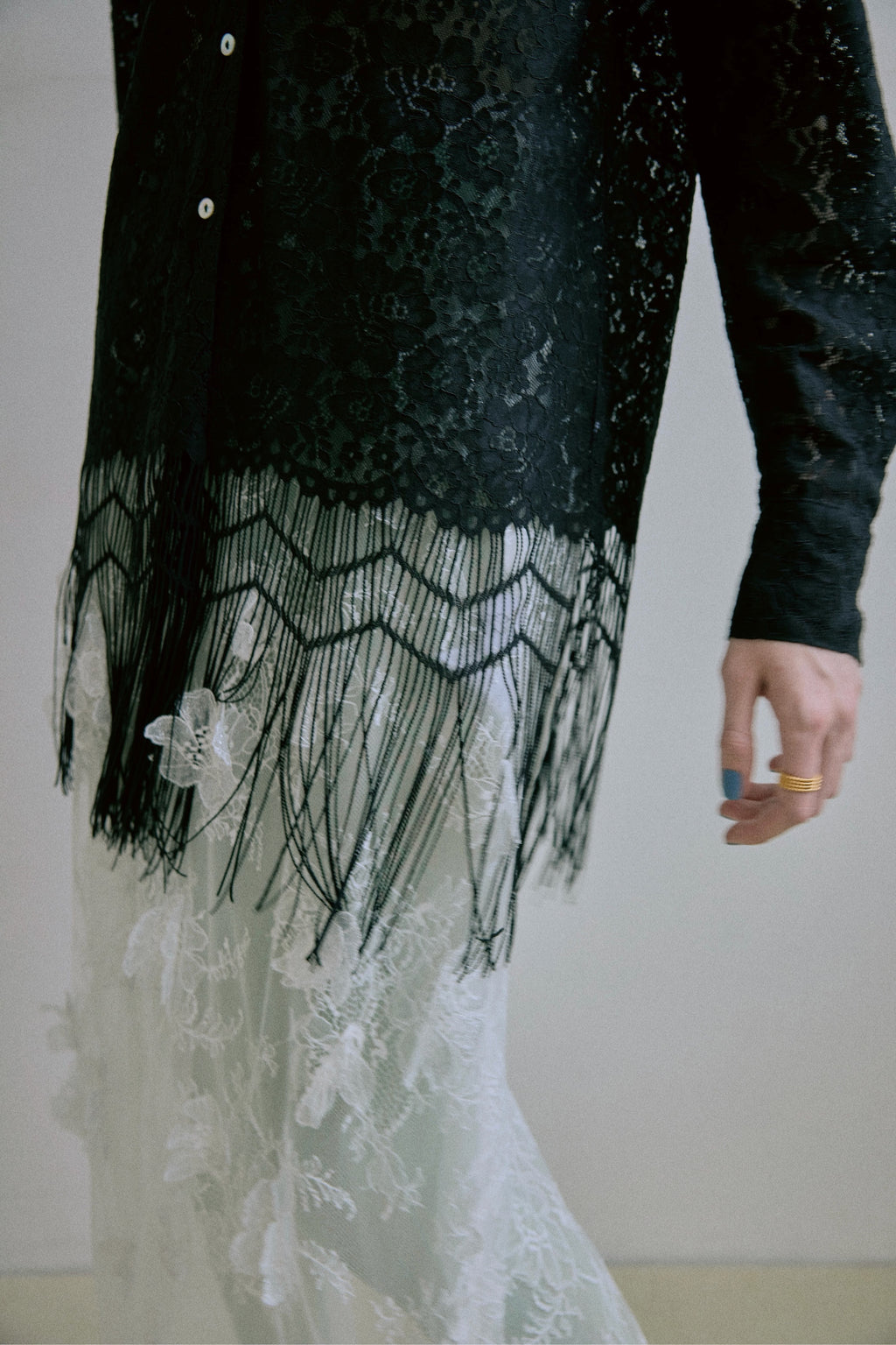 Fringe Lace Shirt - Black