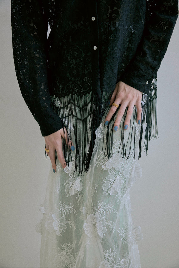 Fringe Lace Shirt - Black