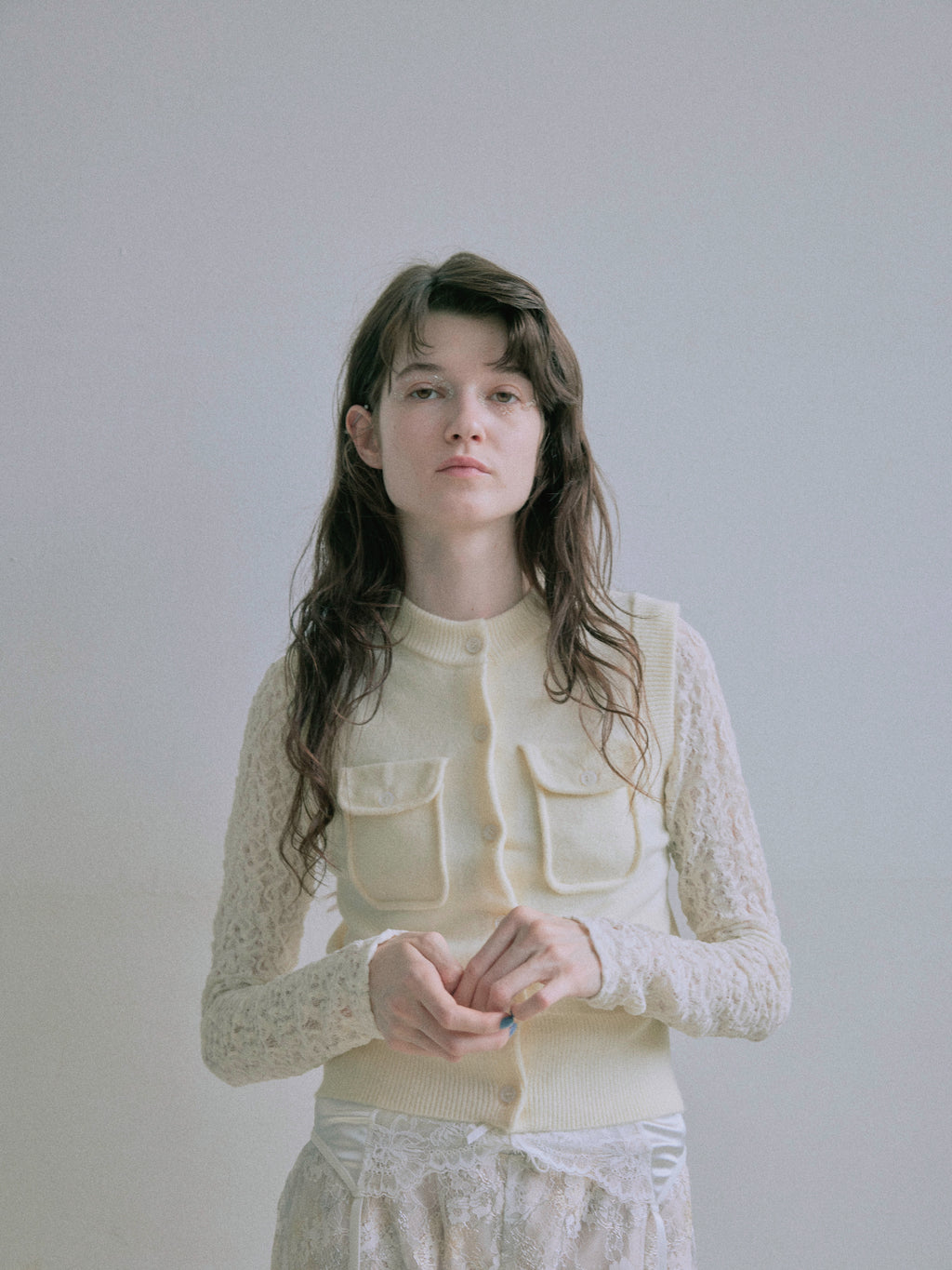 Patch Pocket Knit Vest - Ivory