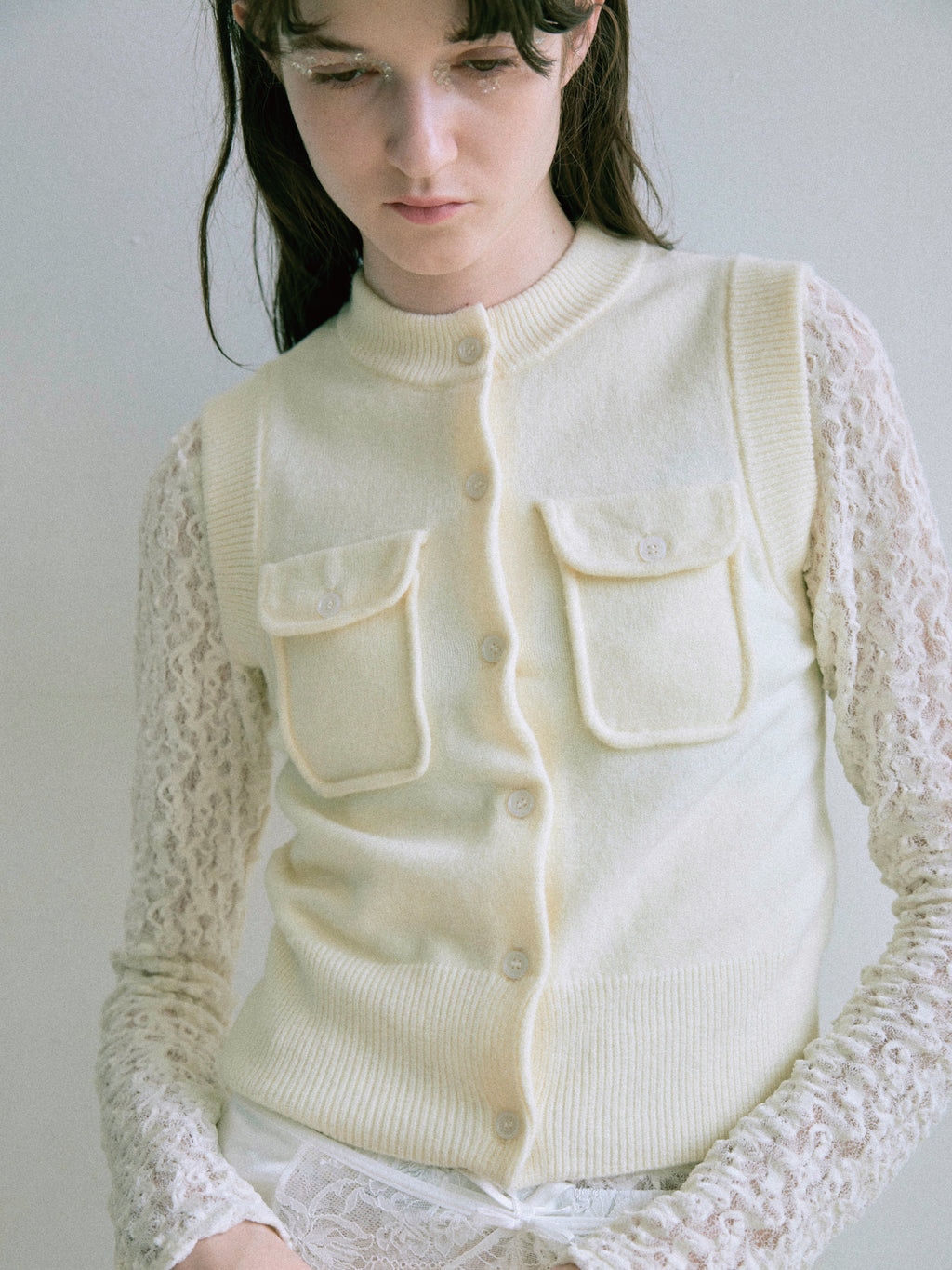 Patch Pocket Knit Vest - Ivory