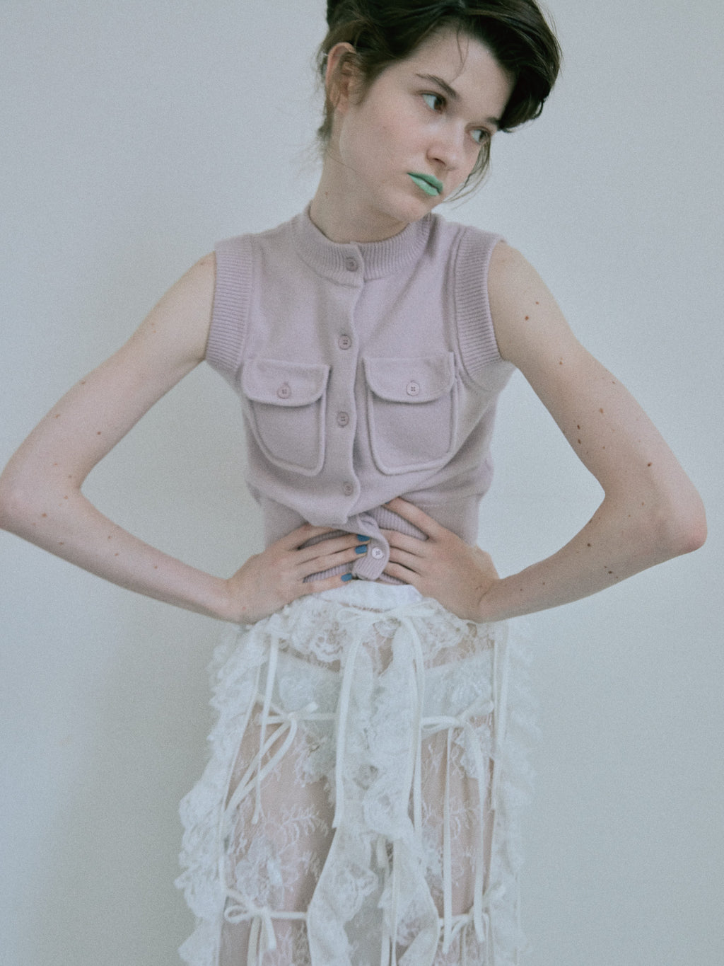 Patch Pocket Knit Vest - Lilac