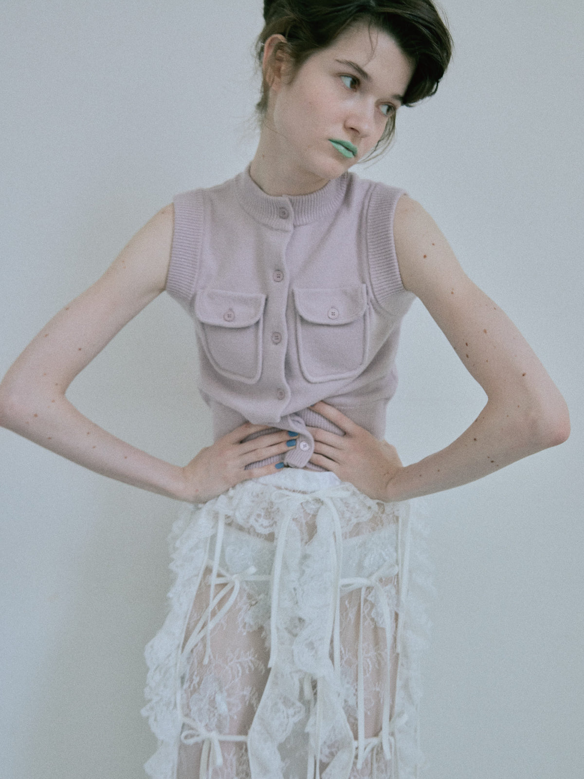 Patch Pocket Knit Vest - Lilac